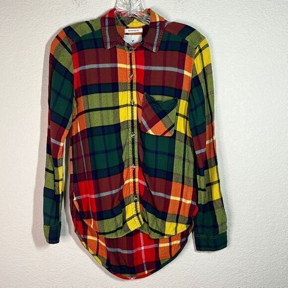 American Eagle Flannel Multicolor Long Sleeve Button Down Shirt Women's Small‎ - Picture 1 of 6